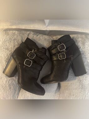 Carlos by Carlos Santana Black Triple Buckle Block Heel Ankle Boots